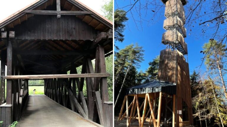 Historický drevený krytý most a netradičná rozhľadňa sú vyhľadávané atrakcie obce na Spiši.